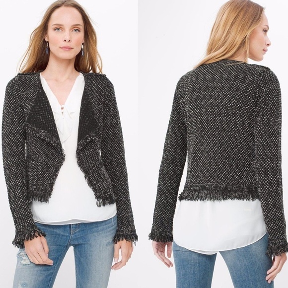 NWT WHBM TWEED RAW EDGE SWEATER JACKET - Picture 1 of 8